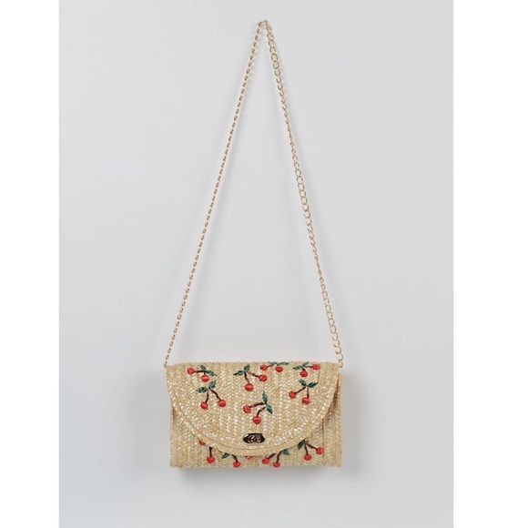 Allover Cherry Embroidered Woven Purse/Clutch - Picture 3 of 8